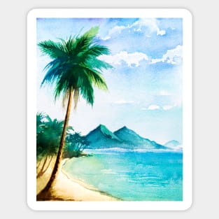 Watercolor tropical beach scene with palm trees Sticker